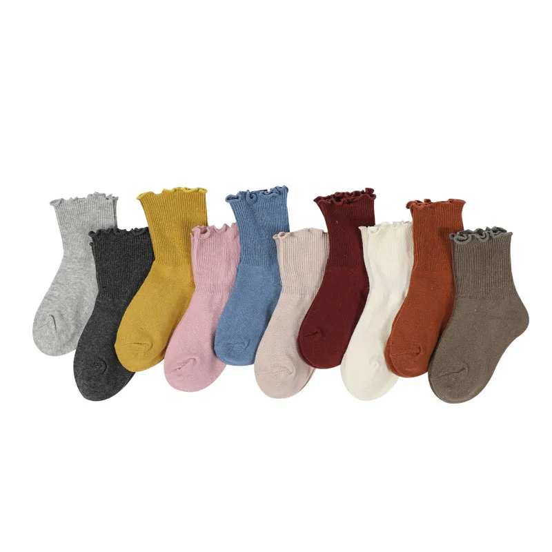 

Children's socks wholesale double needle baby socks suck sweat breathined stockings solid color wood ears size children socks