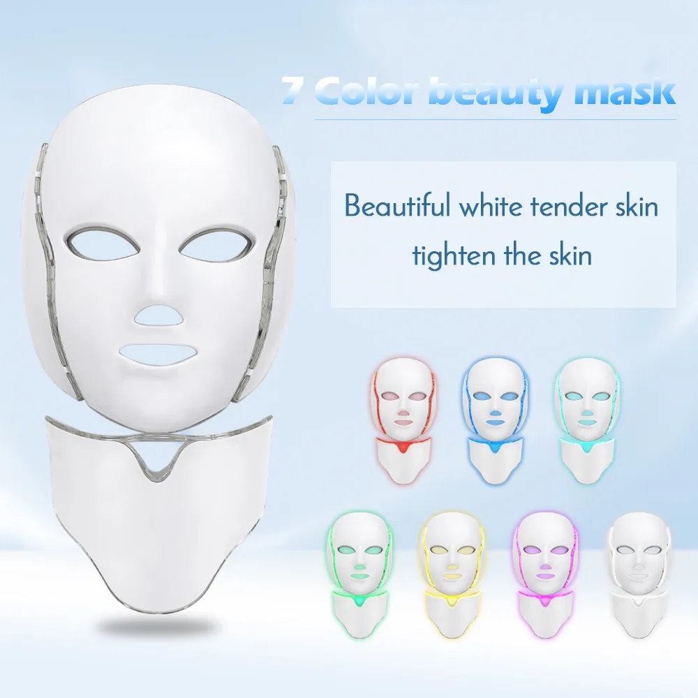 

7 Colors Light LED Facial Mask With Neck Skin Rejuvenation Face Care Treatment Beauty Anti Acne Therapy Whitening