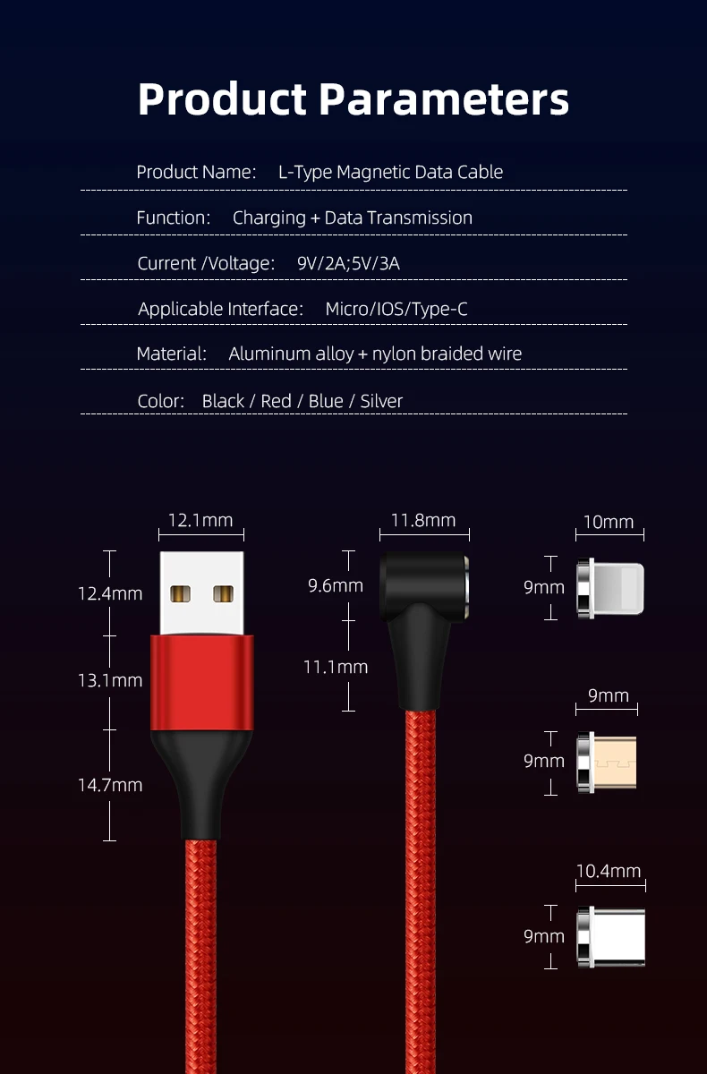 Magnetic Charge Cable Right Angle 90 Degree 3A Fast Charger Cord For iPhone - ANKUX.COM