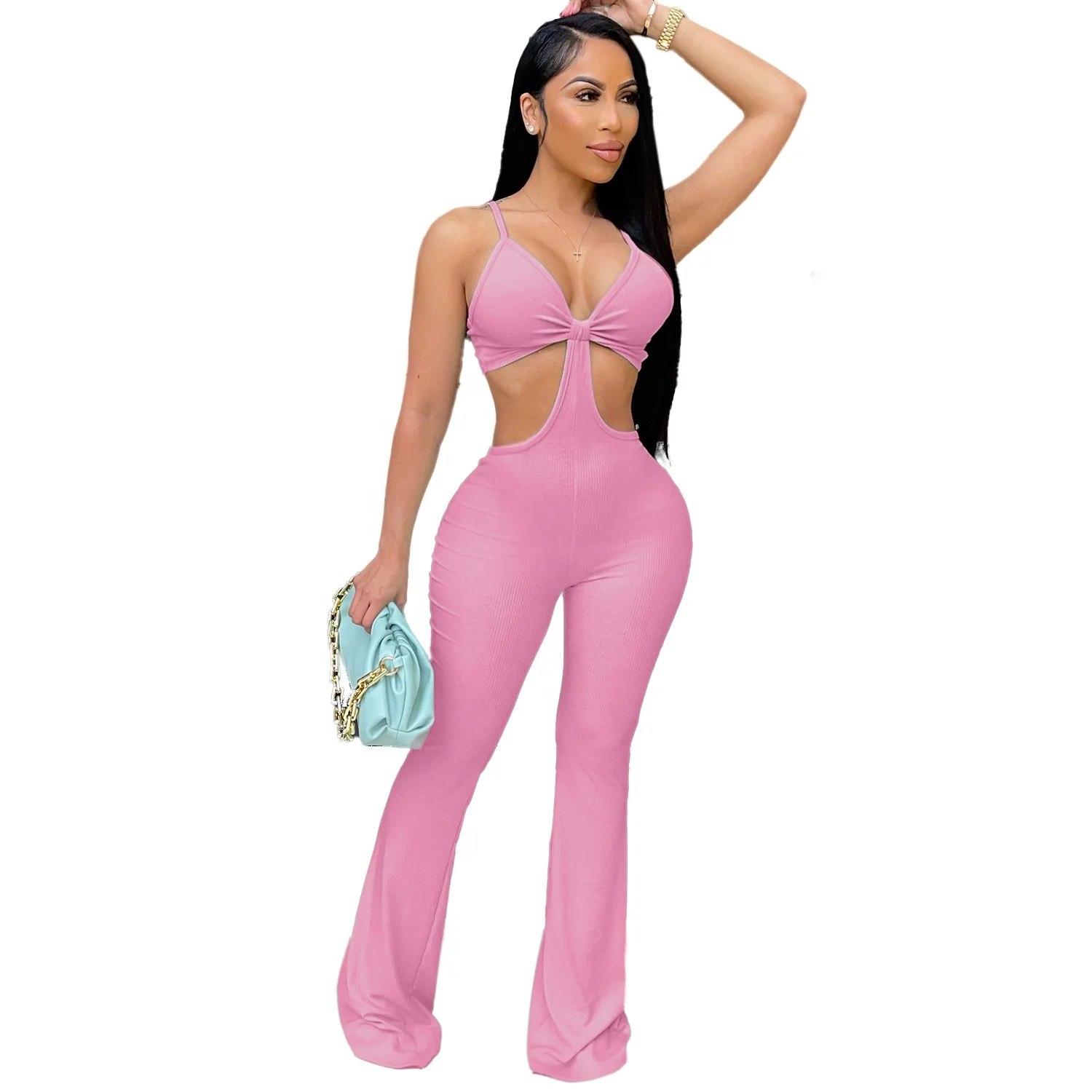 

AI54-4338 5 colors New fashion women's sexy eye mesh slim horn jumpsuit