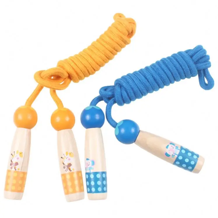 

OEM Custom Kids Jump Ropes Wood Handle Sport Bodybuilding Lovely Cartoon Skipping Ropes Wood Handle From China, Blue, green, orange, pink, purple, red