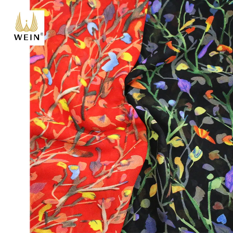 

WI-A08 Top quality 100% poly flower printed chiffon fabric for fancy dress