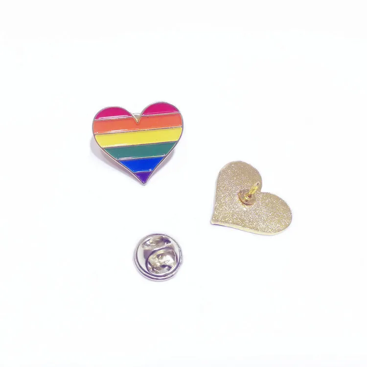 Gold Plated Rainbow Heart Shape Badge Pins Lgbt Gay Pride Soft Hard 4185