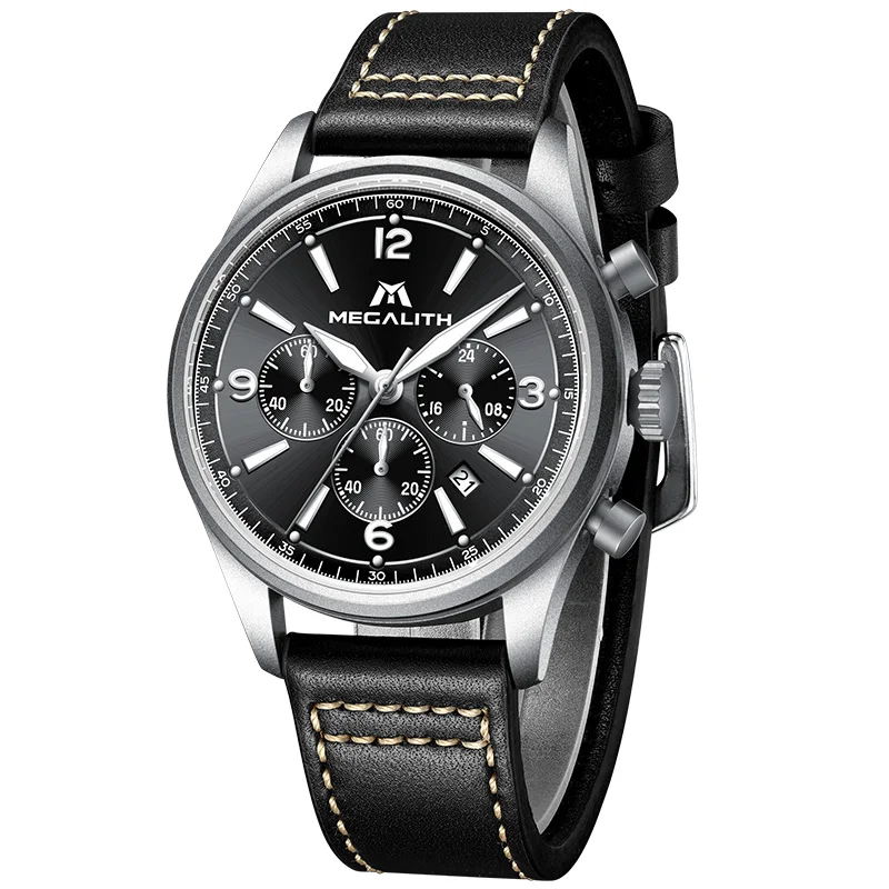

Watches Custom Manufacturer Chronograph Quartz Saat Erkek Branded Luminous 3atm Waterproof Genuine Leather men quartz watch