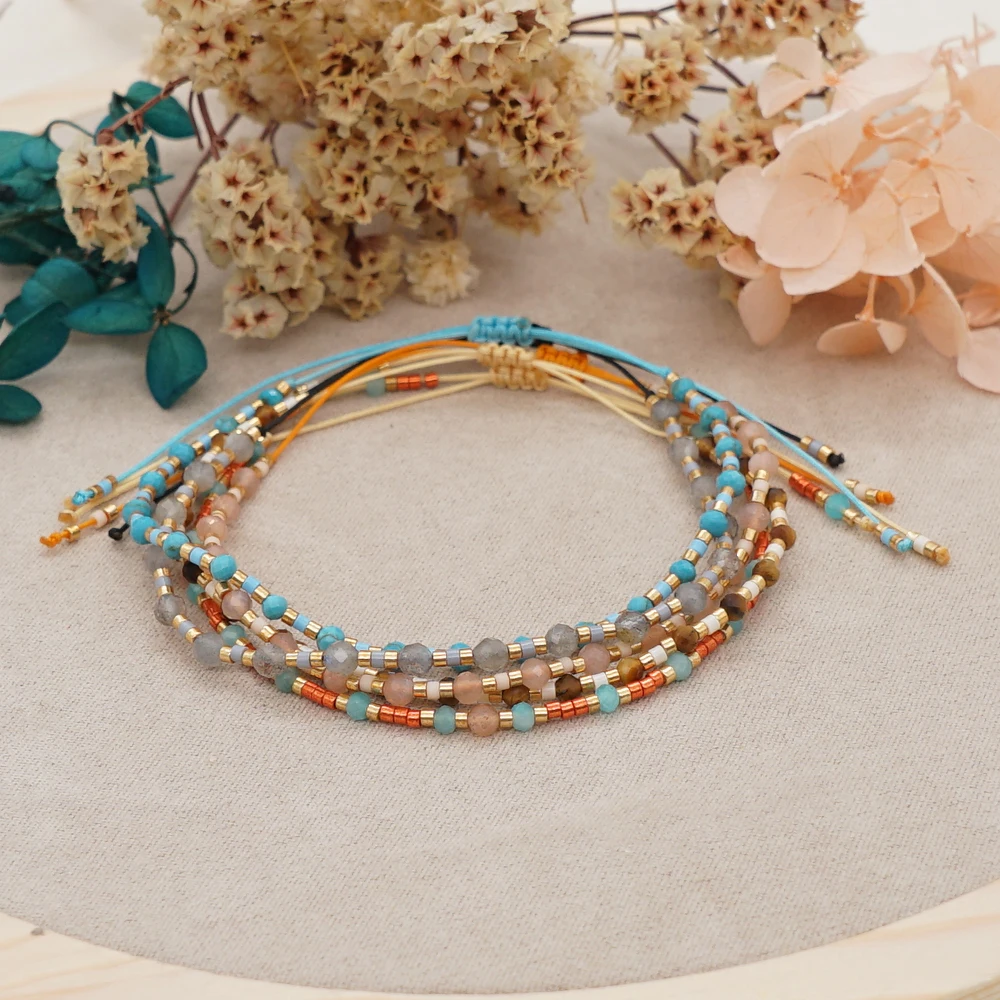 Go2Boho Fashion Jewelry Multicolor Semiprecious Stones Bracelet Seed Beaded Adjustable Bracelets for Women Jewellery Gifts 2022