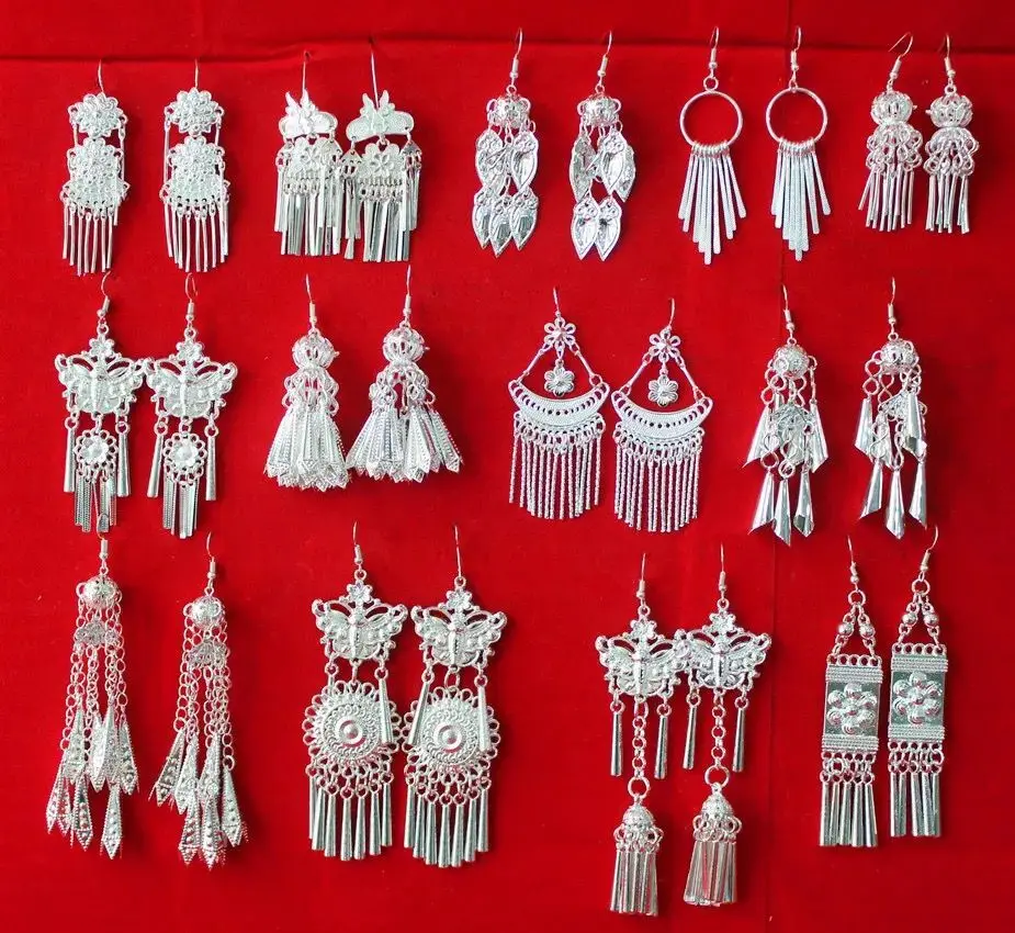 

Factory Chinese miao ethnic earrings alloy plated silver jewelry Black Friday wholesale