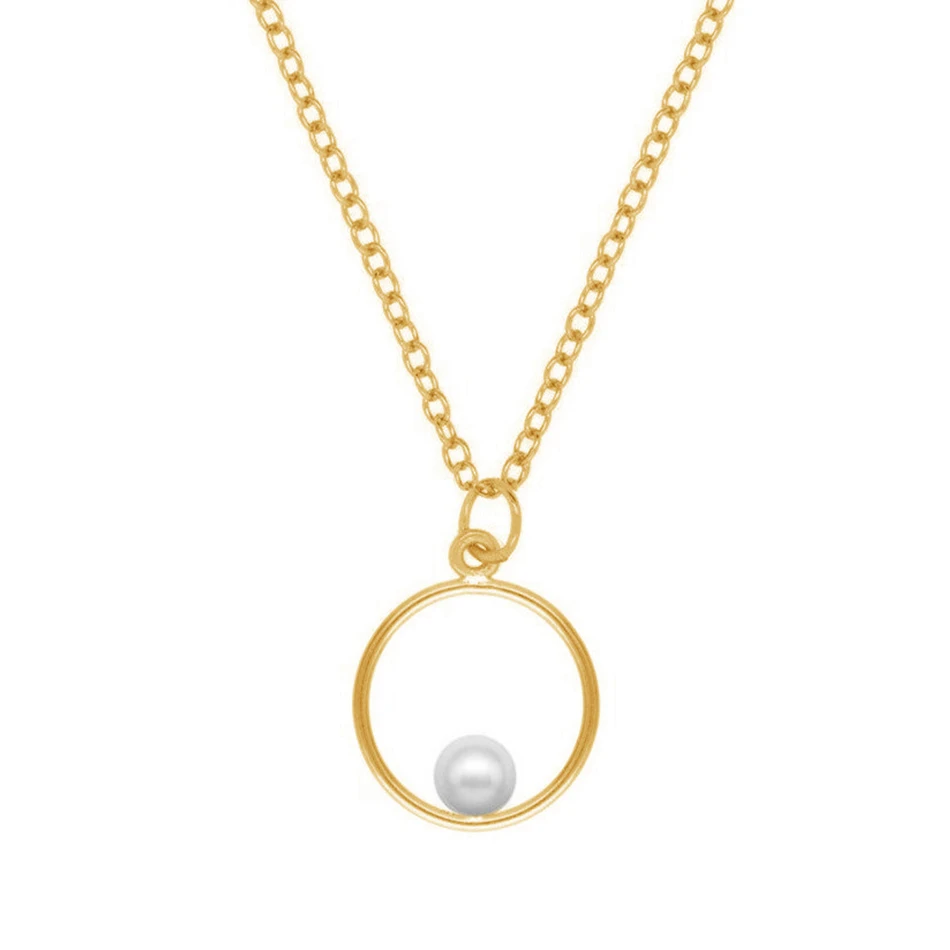 

wholesale gold necklace 925 sterling silver jewelry 18k gold plated minimalist pearl halo pendant necklace