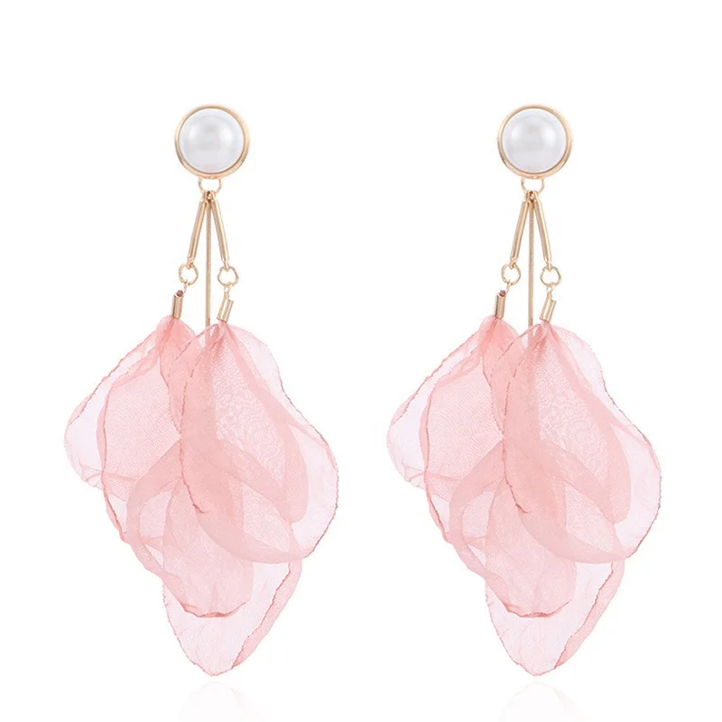 

new design hot sale fashion jewelry lace cloth earrings long tassel beach party earring for women gift