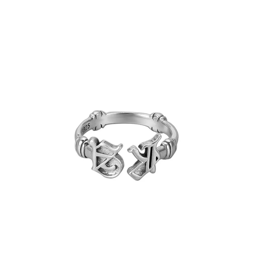 

Genuine Womens Rings Adjustable Letter 925 Sterling Silver Rings For Girls Silver