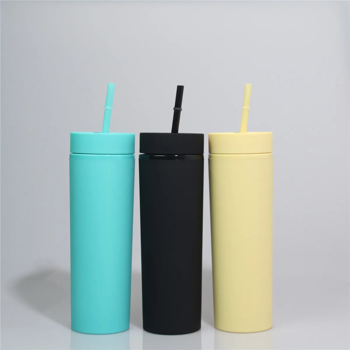

Double Wall Travel Mug skinny matte black pastle acrylic small plastic tumblers cups with straws, Customized color