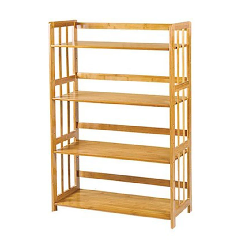 

Free-Standing Bookshelf Bookcase Bamboo Wood Shelf Rack 4 Tier For Living Room Bathroom Kitchen Home Natural, Natural bamboo color