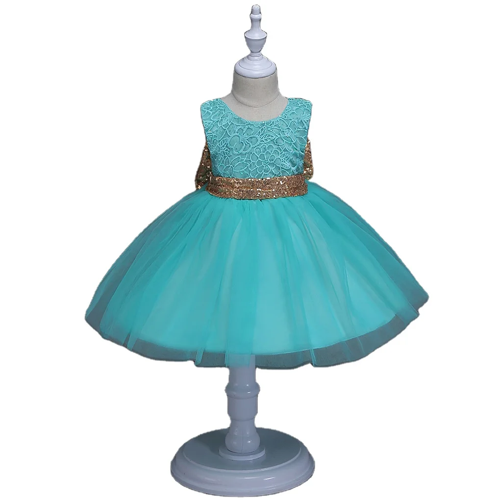 

Korean style flower girl dress baby girl gown with Sequins bow pink party dress for 6 years old