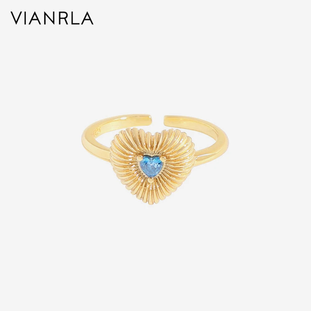 

VIANRLA 925 Sterling Silver Ring Shiny Blue Zirconia Heart Ring Minimalist Style Nickle Free Laser Logo Support Drop Shipping