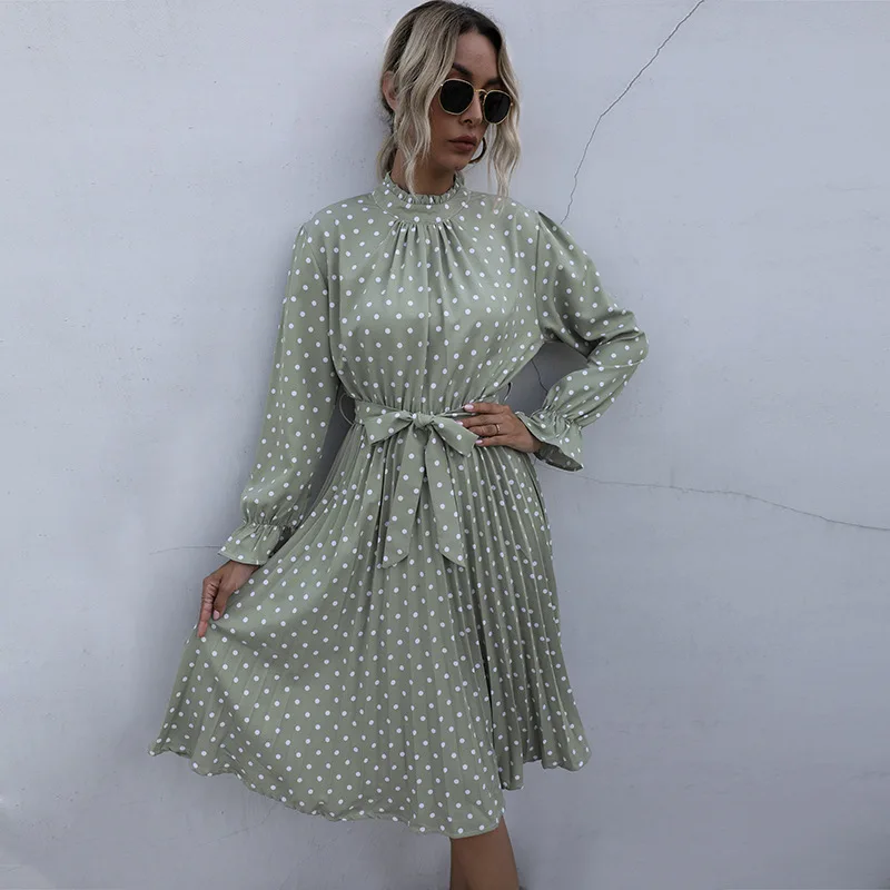 

New arrival stylist wholesale dresss dot printing chiffon women elegant long dress