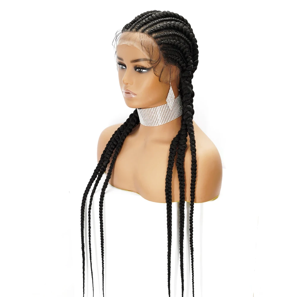 

hd 6 Braid Lace Wig 38 Inches Long Cornrow African Box Braided Wig For Women perruque tressee en dentelle, Picture