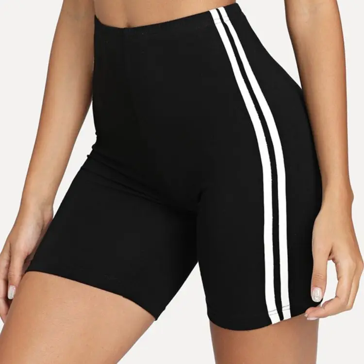 

Women's Fashion Side White stripe high waist high elastic sports casual yoga women's base shorts