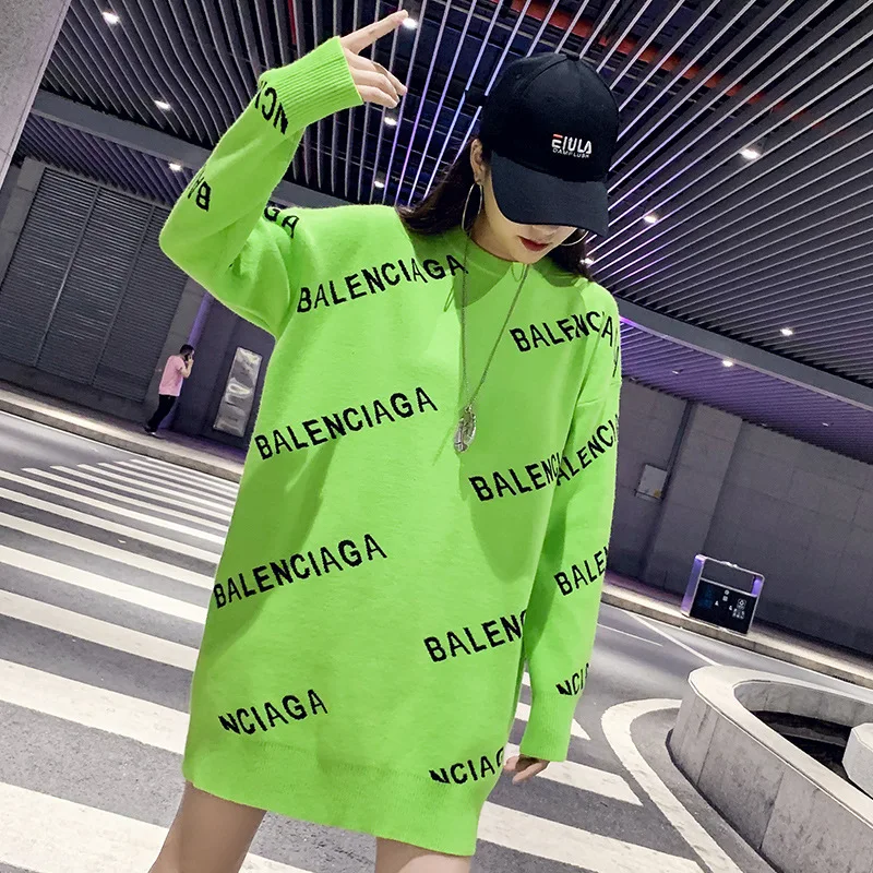 

Lazy letter mid-length sweater women new loose pullover long-sleeved sweater women