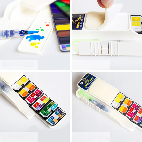 
Superior New Watercolor 18/25/33/42 Shape Solid Water Color Paint Set Pocket Travel Bright Color Fan With Water Brush Pen 