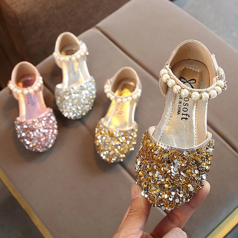

Baby Girl Shoes Princess Fashion Sequins Low Heel Summer Girls Sandals Cute Bowknot Kids Girls Party Shoes, Gold,pink,silvery