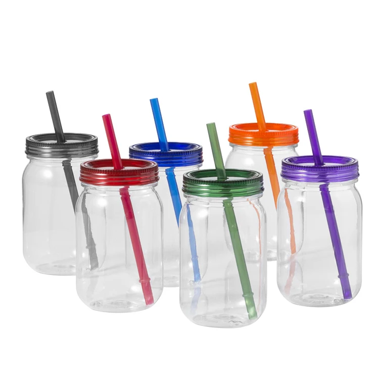 

Bpa Free Single Wall Plastic Mason Jar With Lid And Straw, Customized color