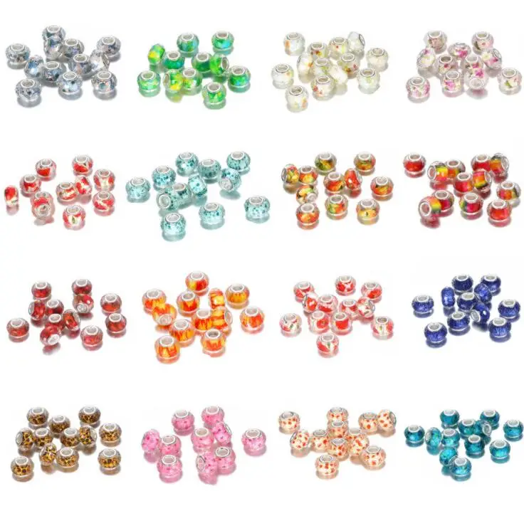 

50pcs/bag Large Hole Alloy Bracelet Diy Acrylic Resin Beads For Jewelry Making