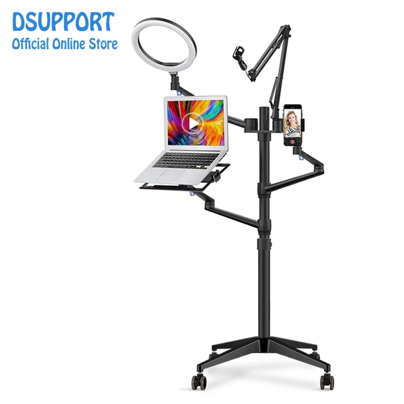

Floor Stand Set 5-in-1 10" LED Ring Light Microphone Mount moveable Compatible with 12-17" laptop/7-13 Tablet/3.5-6.7" Phone ect