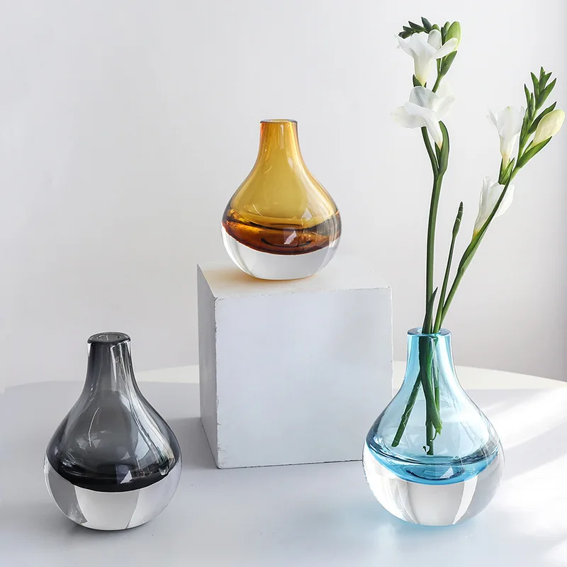 

New Environmentally Friendly Non-toxic Home Decoration Flower Vase Super Thick Water Crystal Clear Glass Color Simple 12pcs/item, As photo