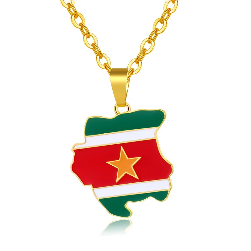 

Exquisite Real Gold Plating Countries Map Necklace Stainless Steel Suriname Map Pendant Necklace, Picture color