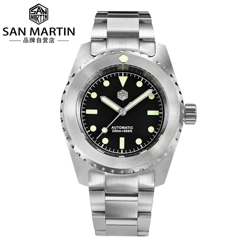 

Rts stock free ship san martin Classic Vintage Luxury sport 8215 316L stainless steel C3 Luminous diver 20atm watch for sale