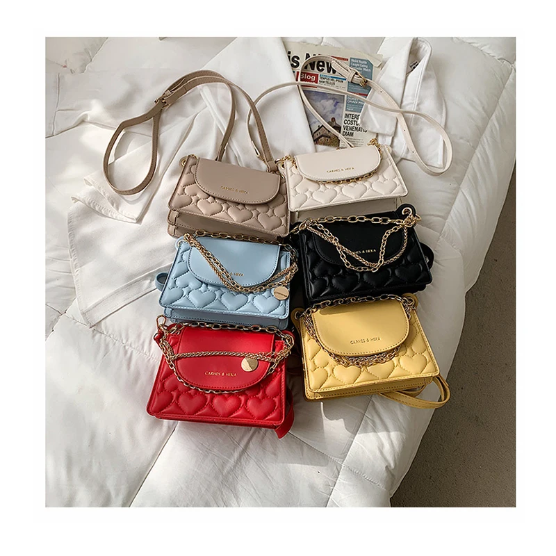 

Chunky fashion Heart Shape quilted women handbags Thread padded shoulder bags casual Chains crossbody bag lady totes 2021 New