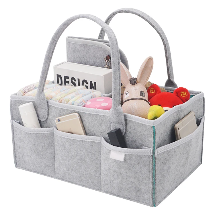 

Hot Foldable Felt Storage Bag Baby Diaper Dappy Caddy With Multi-pockets Changing Bag, Grey+ white, customized