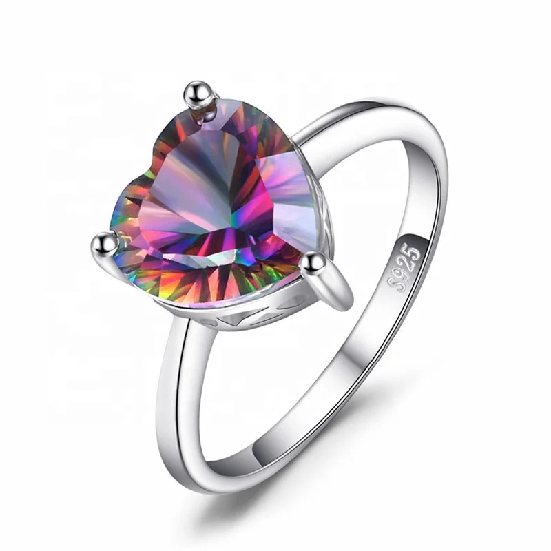 

The latest Silver ring 925 sterling silver Love heart jewelry natural big rainbow mysterious quartz gem ring women's, Multi color