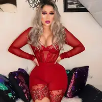 

2020 hot selling long sleeve sexy plus size lady women lace lingerie bodysuit jumpsuit shorts
