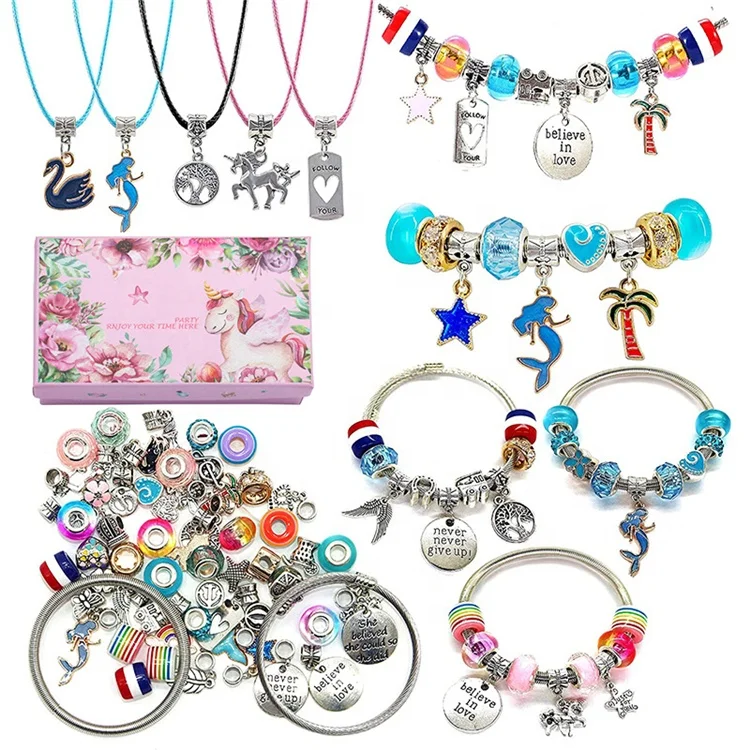 

Amazon hot selling colorful crystal cartoon unicorn cute gift box diy jewelry children bracelet bracelet set