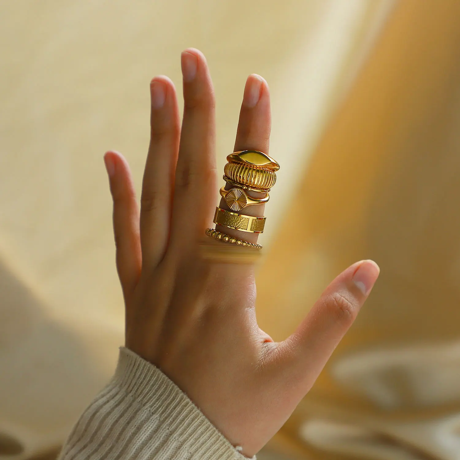 

Punk Jewelry Vintage Inspired Ariel Ring 18K Gold IP Plateding Stainless Steel Rope Bold Chunky Croissant Ring