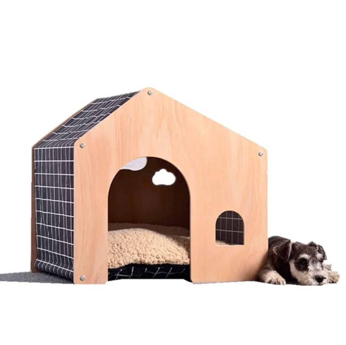 

Hot Selling 4 Seasons Foldable Solid Wooden Indoor Cat Dog Delivery Room House, Wood color