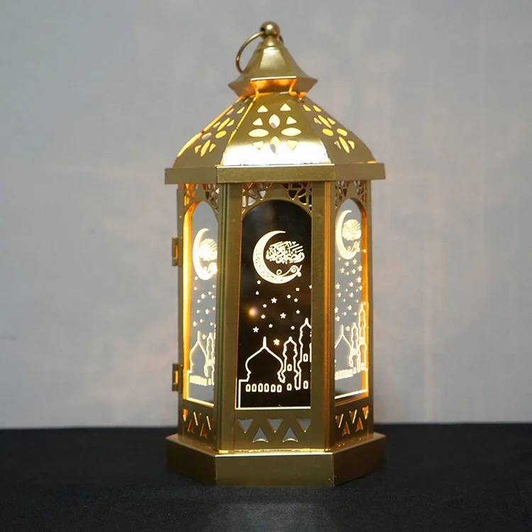 

DAMAI Eid Mubarak Metal LED Lights Festival Lantern Middle East Iron Hollow Out Golden Ramadan Decoration For Home Lantern