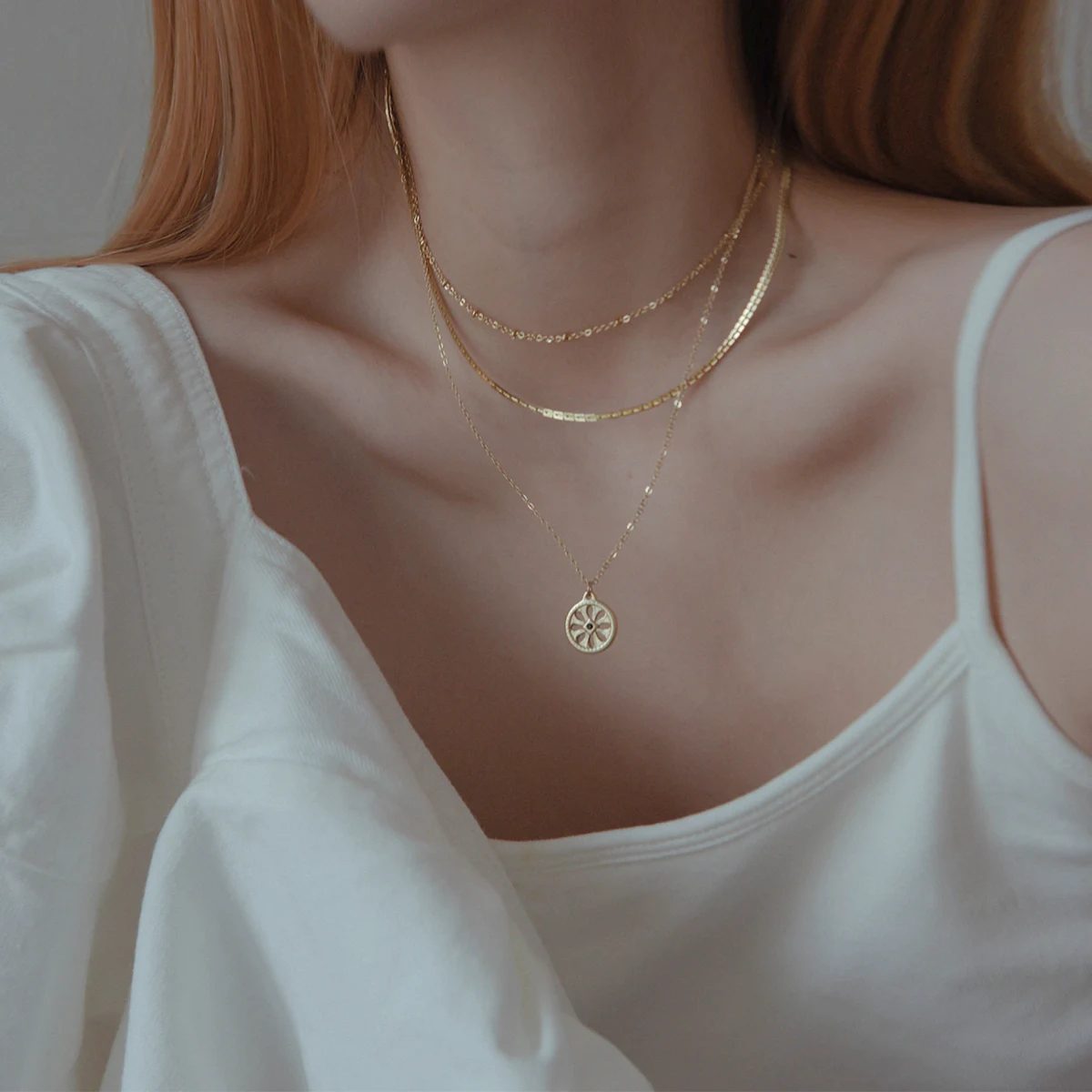 

Gold plated layered statement stainless steel necklace charm luxury pendent gold chain jewelry, 18k rose gold vacuum plated