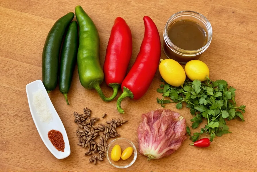 Homemade chili starter ingredients arranged neatly on wooden table