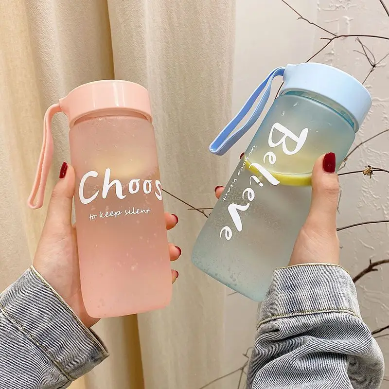 

Plastic Matte Outdoor Sports Cold Juice Cup Creative Frosted Water Bottle Kitchen Drinkware Couple Mug