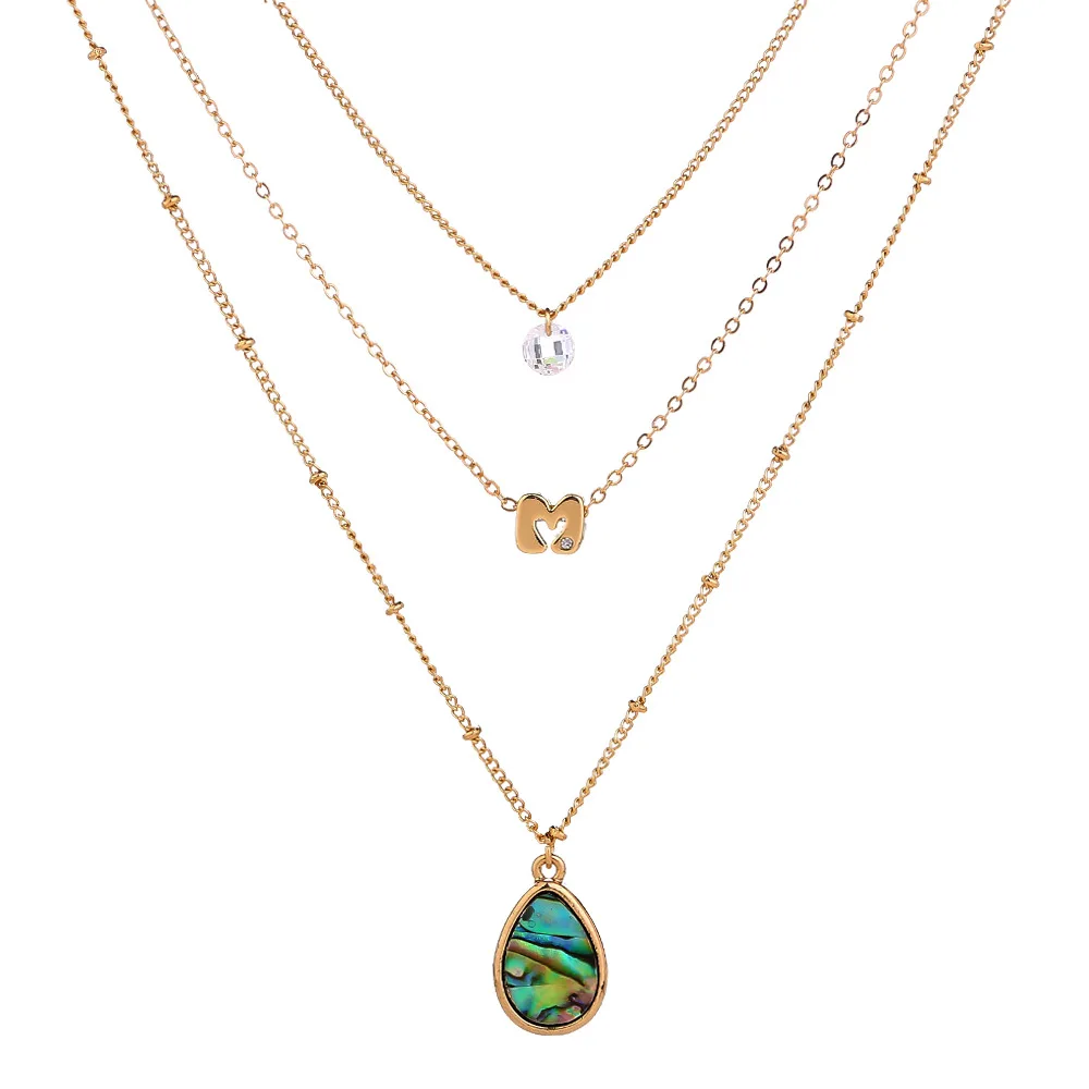 

Dainty Three Layered Statement Chocker Necklace Stone Letter Abalone Shell 18K Real Gold Clavicle Necklace For Women