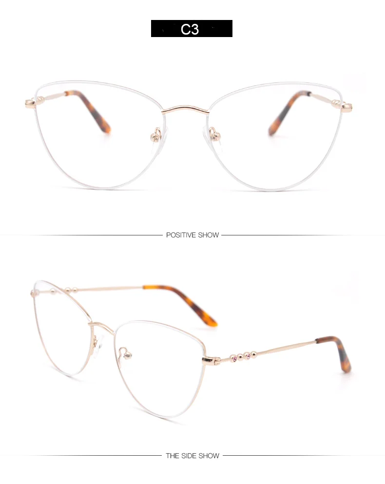 New Fashion Trendy Women Metal Cat Eye Frames Optical Eye Glasses Eyeglasses