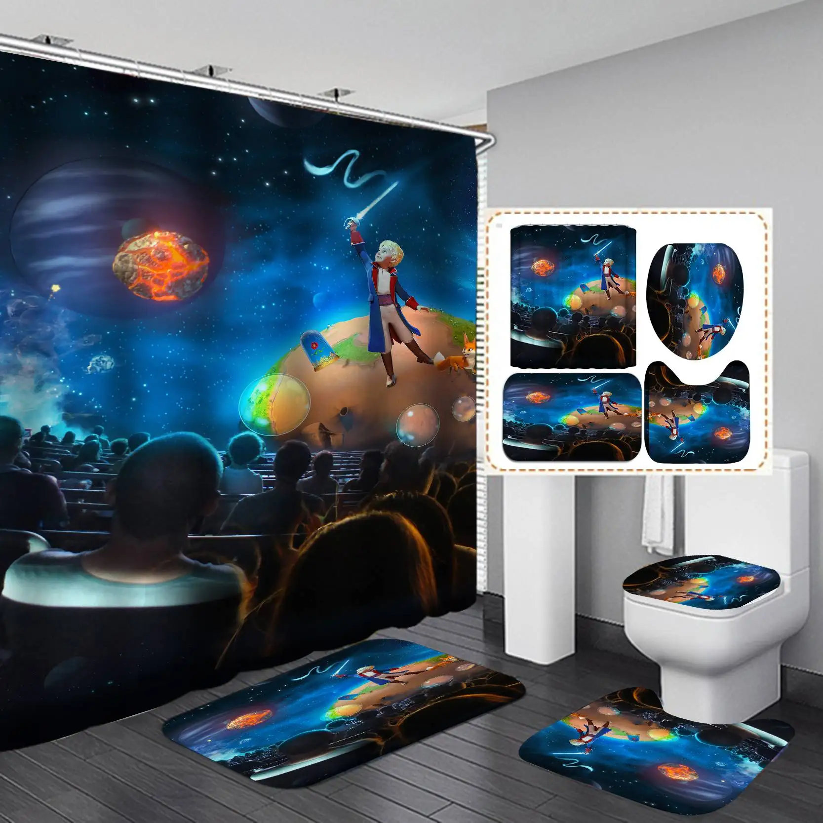 

Custom waterproof 3d printed Deep starry sky decorative extra long shower curtain set