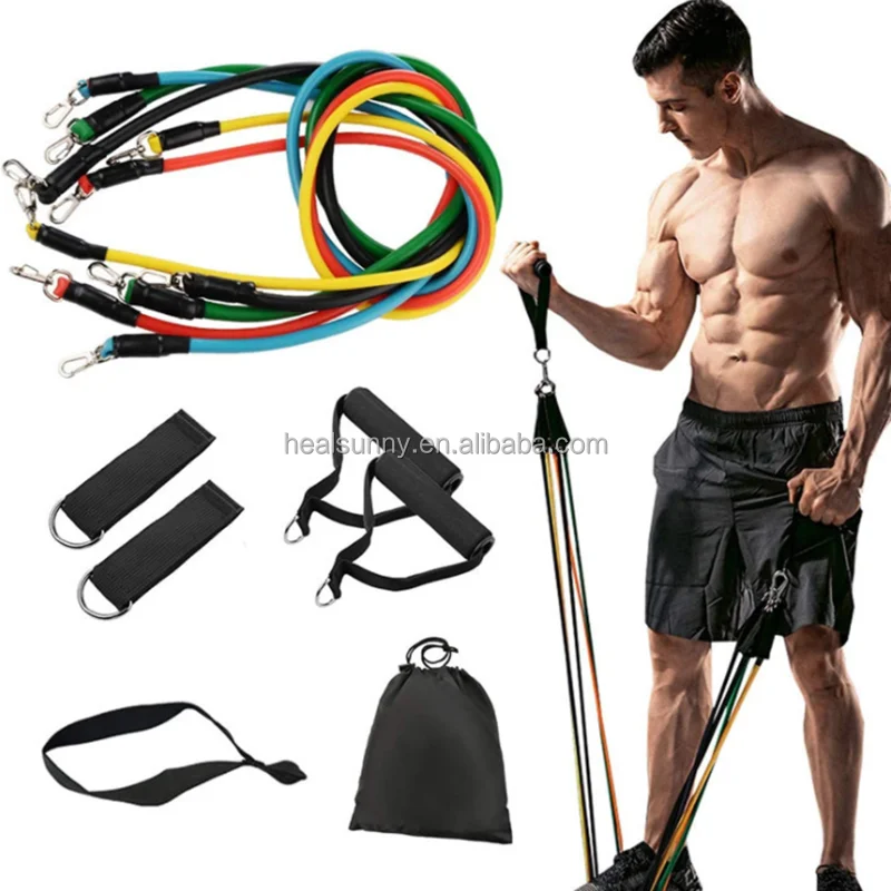 

11 PCs gym elastic stretch pull rope fitness resistance bands set workout sports equipment, Customized color