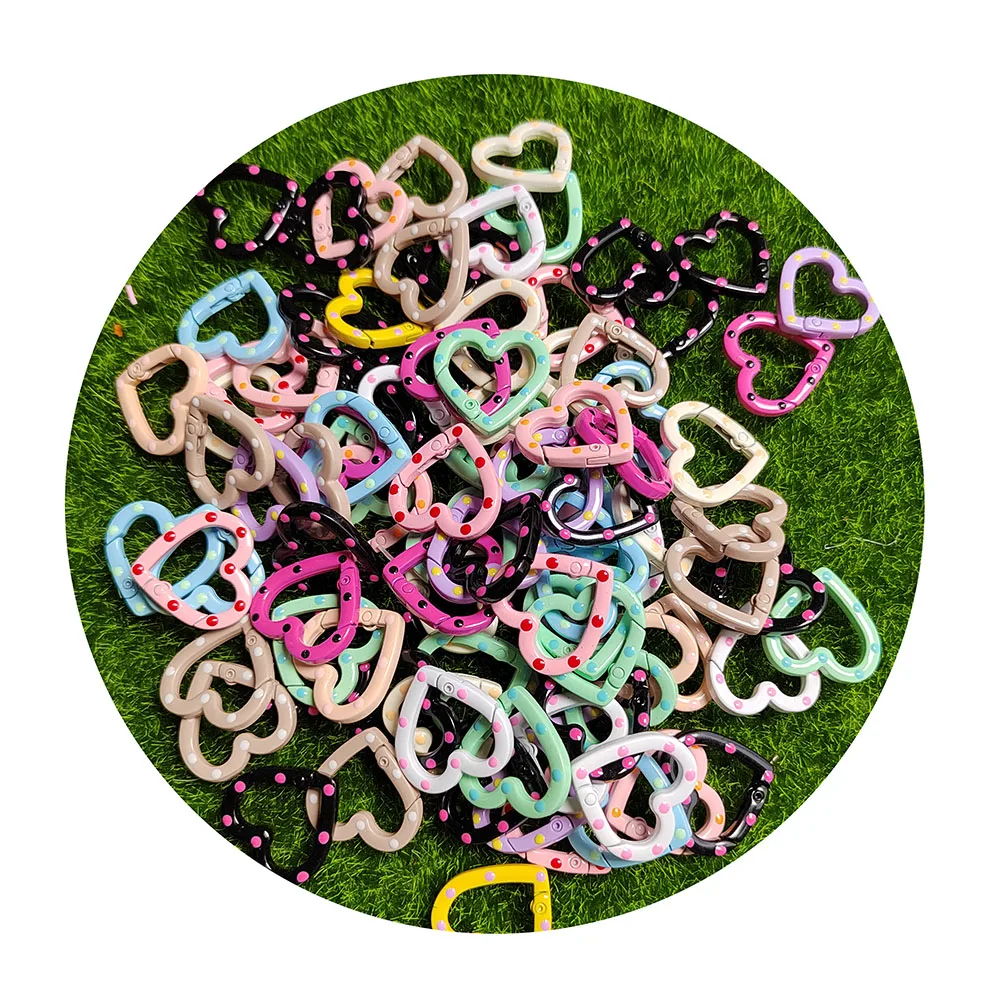 

Hot Selling 100Pcs/Lot Multicolor Heart Ring Lobster Clasp For DIY Jewelry Carabiner Keychain Hook Making Supplies Accessories
