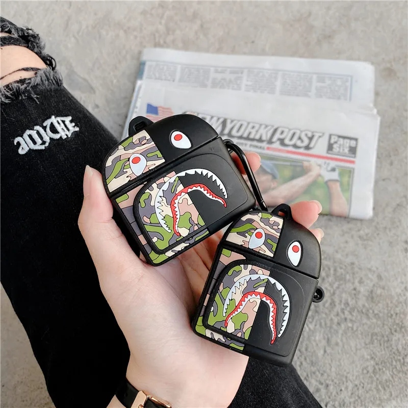 

Camouflage Case for AirPods Pro 1 2 Cool Trend Backpack Shark Camo Aape Bape Free Shipping, Green