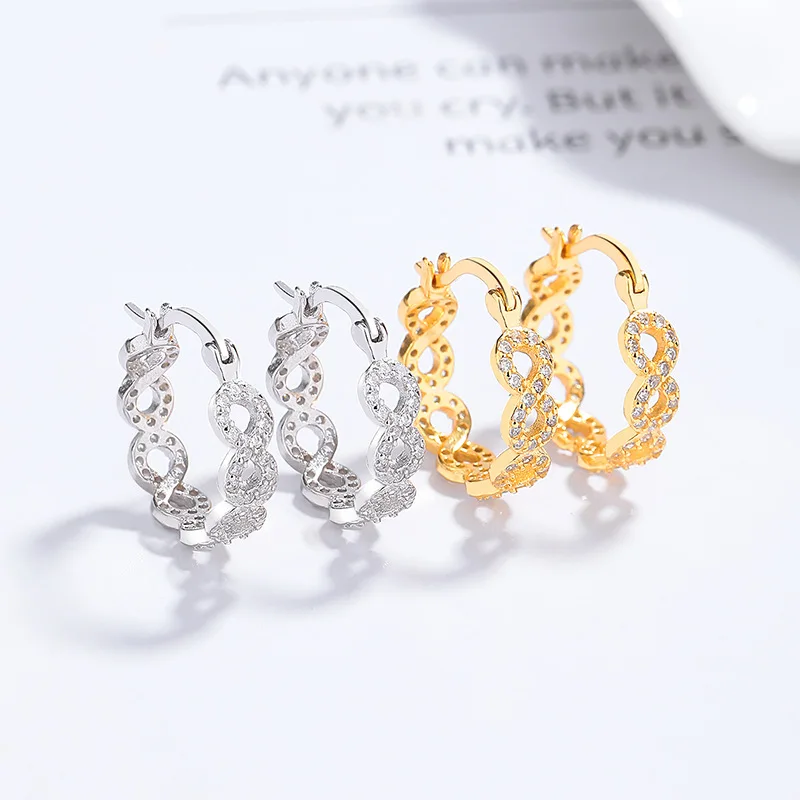 Fashion Earrings Jewelry 925 Sterling Silver Earrings Figure 8 Eight Shape Diamond Zircon Gold Plated Hoop Earrings Women