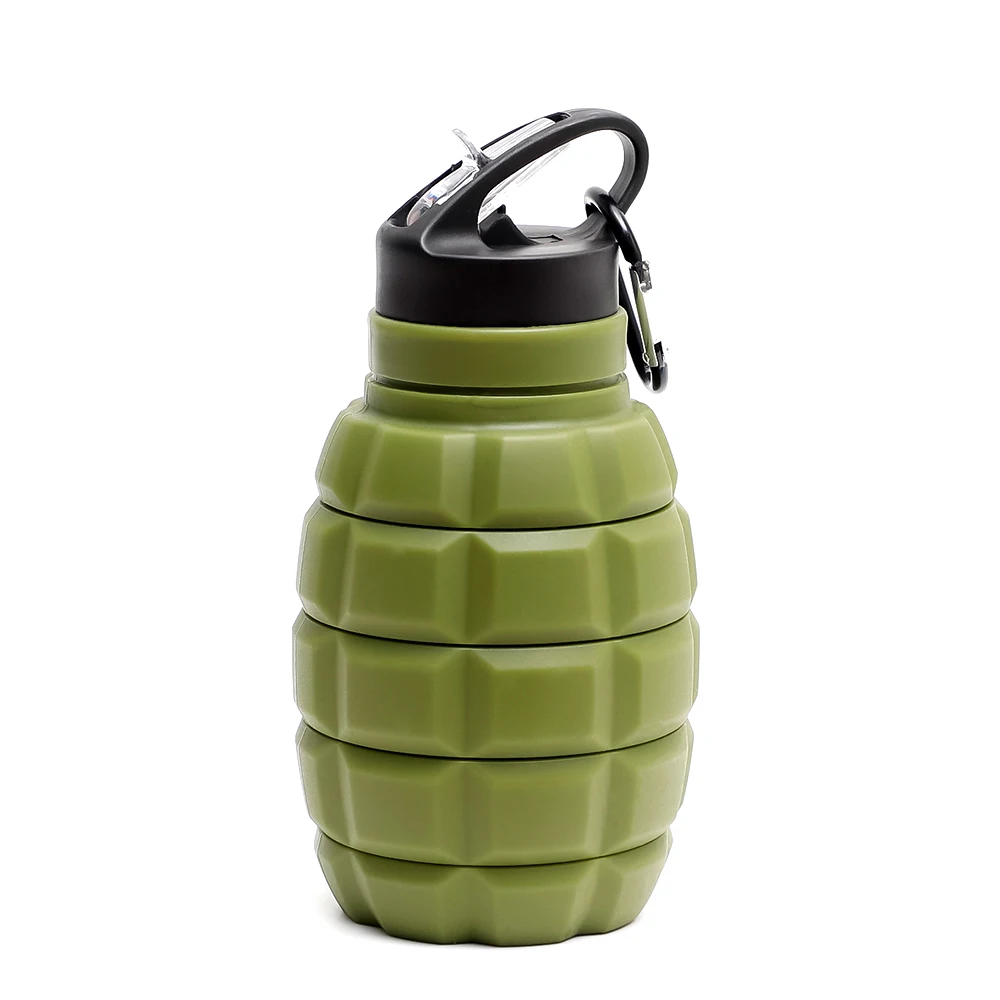 

Instock silicone collapsible water bottle, factory price silicone water bottle suitable for climbing, Green, gray, red
