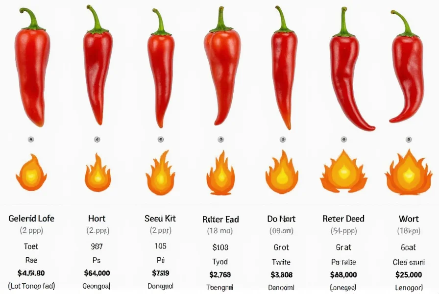 Comparison of different chili pepper varieties available at Walmart with heat level indicators