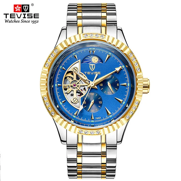

High Quality Fashion Tourbillon Watch Moon Phase 3ATM Waterproof Automatic Mechanical Brand Watches Men, Optional